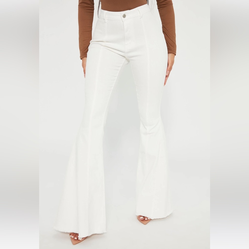 White Flare Jeans with Brown Star Accents - Picture 2 of 7